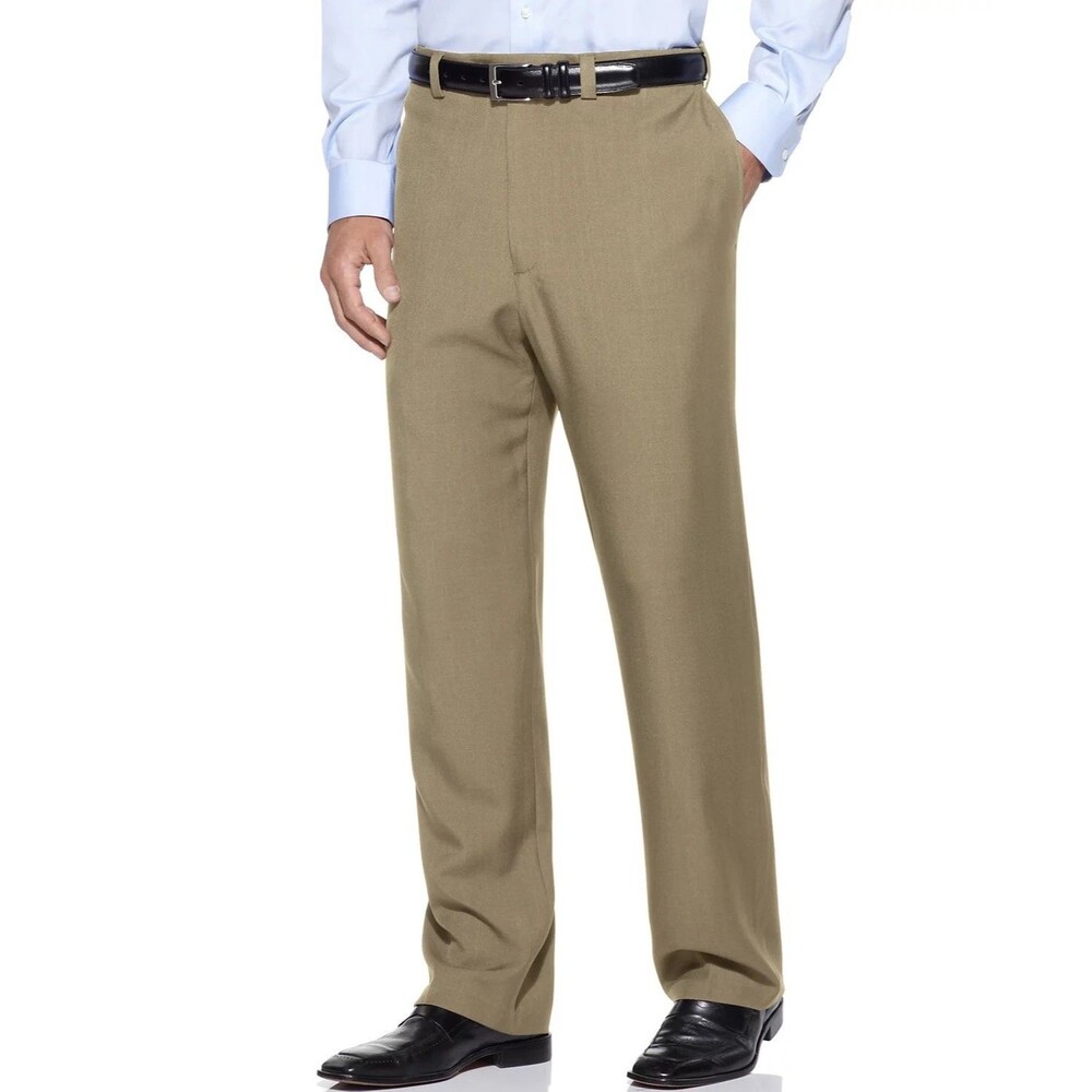 $70 NEW HAGGAR MENS 34X29 TAUPE CLASSIC FIT E-CLO TROUSERS DRESS PANTS SLACKS